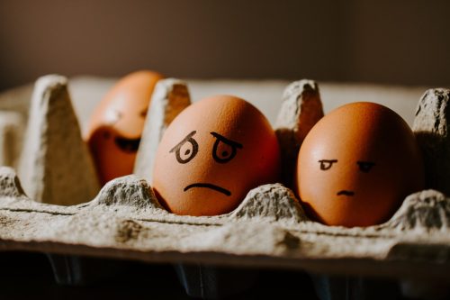 Eggs with sad feeling faces